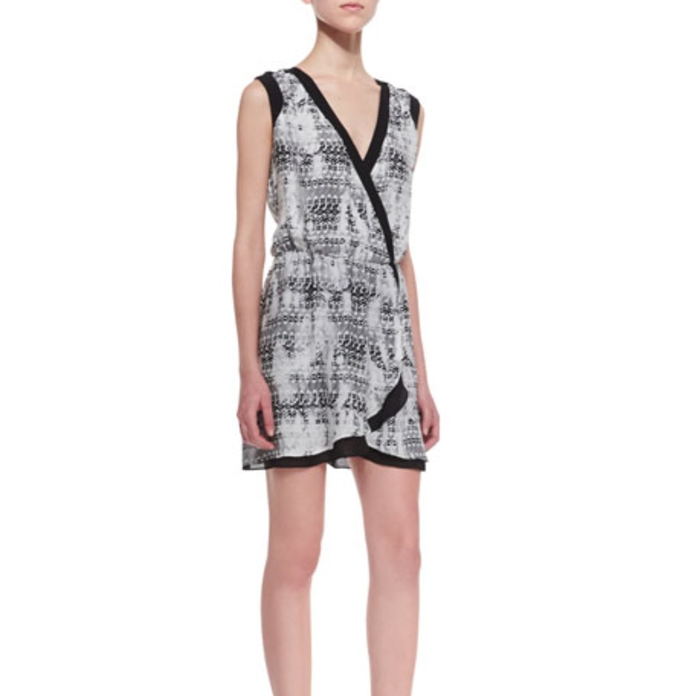 NWT, Parker faux wrap black and white dress, L